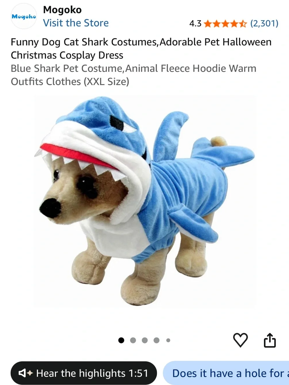 Dog shark costume